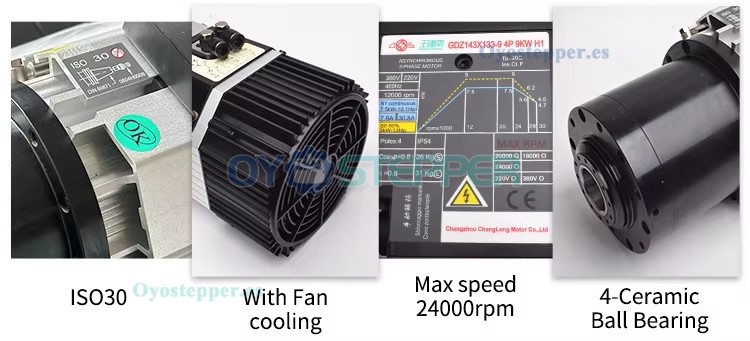 GDZ Husillo ATC CNC de 9kW BT30/ISO30 125mm 220V/380V refrigerado por aire